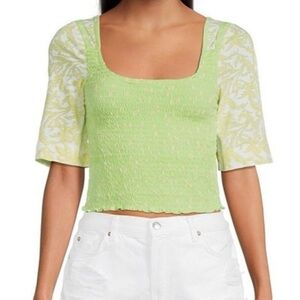 Free People Marigold Square Neck with Short Sleeve Floral Print Smock Top